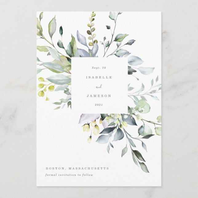 Dusty Blue Florals Save the Date Menu (Front)