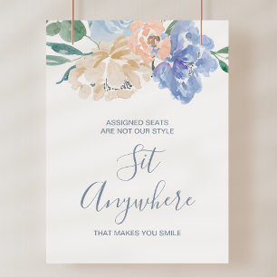 Dusty Blue Florals Sit Anywhere Wedding Sign