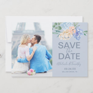 Dusty Blue Florals   Slate Photo Save The Date