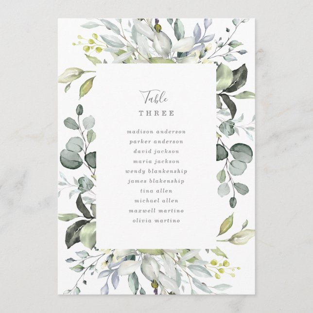 Dusty Blue Florals Table Number with Seating (Front)