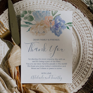 Dusty Blue Florals Thank You Reception Card