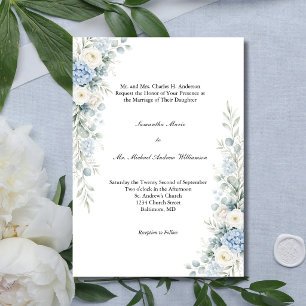 Dusty Blue Florals Traditional Church Wedding Invitation