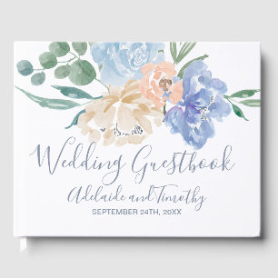 Dusty Blue Florals Wedding Guest Book