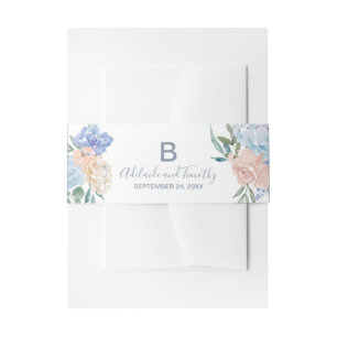 Dusty Blue Florals Wedding Invitation Belly Band