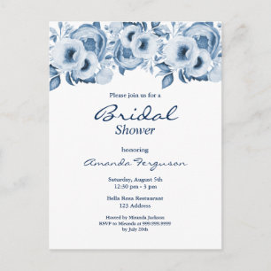 Dusty blue florals white bridal shower invitation postcard