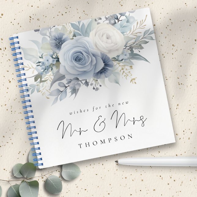Dusty Blue Florals Wishes New Mr Mrs Guest Book (Creator Uploaded)