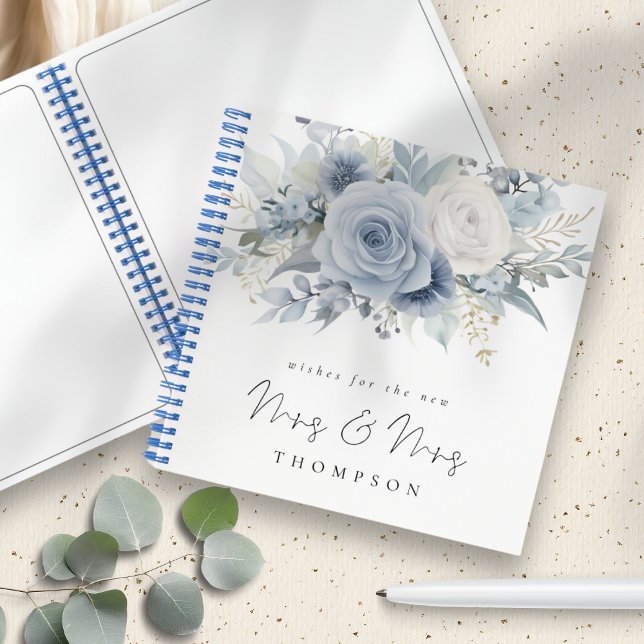 Dusty Blue Florals Wishes New Mrs Mrs Guest Book (Creator Uploaded)