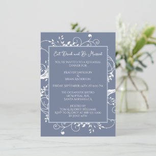 Dusty Blue Flourish Rehearsal Dinner Invitation