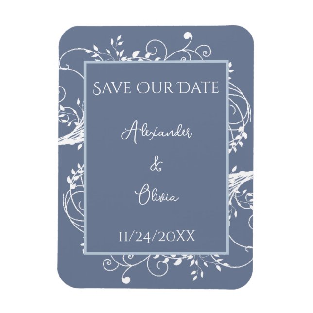 Dusty Blue Flourish Save The Date Magnet (Vertical)