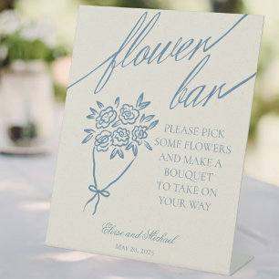 Dusty Blue Flower Bouquet Bar Wedding Pedestal Sign
