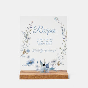 Dusty Blue flower Leave your Recipes Bridal shower Acrylic Sign