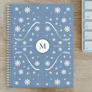 Dusty Blue Flower Power Monogram Recipe Notebook