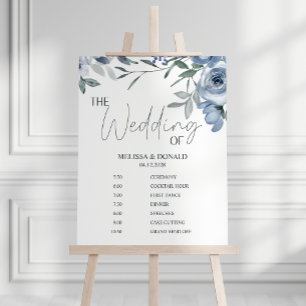 Dusty Blue Flower Simple Wedding Program Schedule Poster