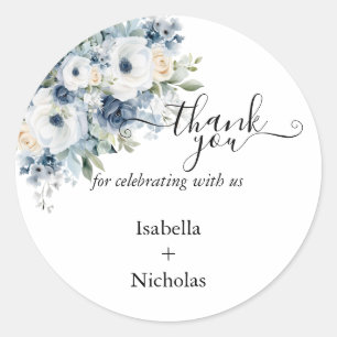 Dusty Blue Flower Thank you Classic Round Sticker