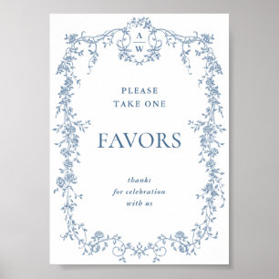 Dusty Blue Flower Victorian Favors Wedding Sign