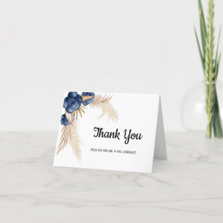 Dusty Blue Flowers and Pampas Wedding Thank you Card