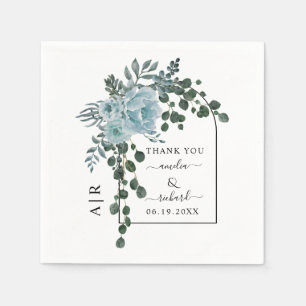 Dusty blue flowers, arch and monogram wedding napkin