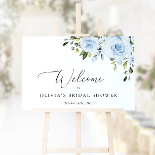 Dusty Blue Flowers, Boho, Bridal Shower Welcome Poster