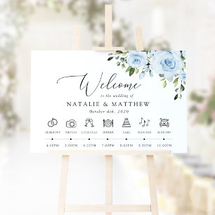 Dusty Blue Flowers, Boho, Wedding Welcome Poster