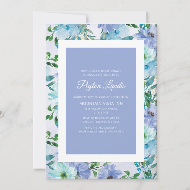 Dusty Blue Flowers Bridal Shower Invitation (Front)