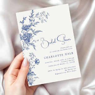 Dusty Blue Flowers Bridal Shower Invitation