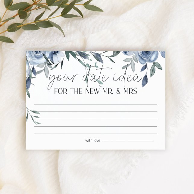 Dusty Blue Flowers Date Night Idea Shower Game Stationery (Creator Uploaded)