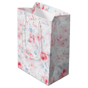 Dusty Blue Flowers Elegant Boho Painted Pattern Medium Gift Bag