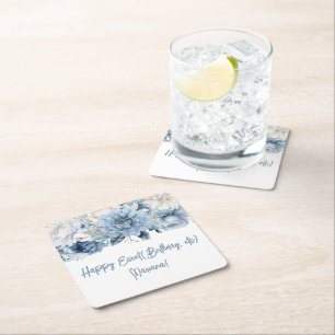 Dusty Blue Flowers Floral  Party Square Paper Coaster