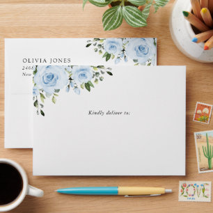 Dusty Blue Flowers, Greenery, Boho, Birthday Envelope