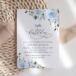 Dusty Blue Flowers, Greenery, Boho, Birthday Invitation