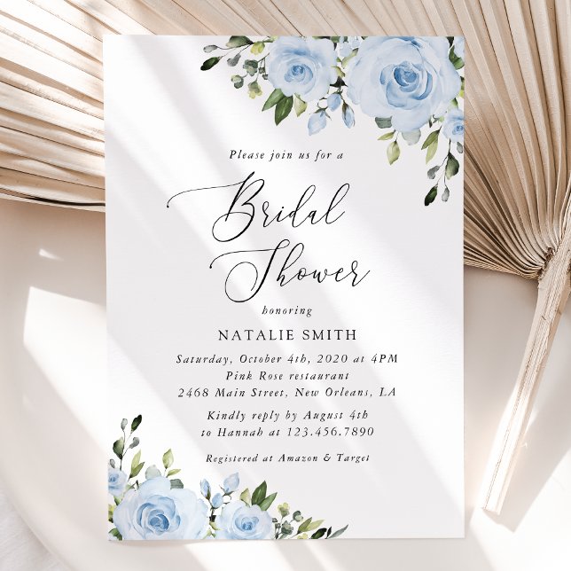 Dusty Blue Flowers, Greenery, Boho, Bridal Shower Invitation (Creator Uploaded)