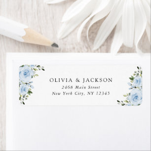 Dusty Blue Flowers, Greenery, Boho, Floral Wedding Return Address Label