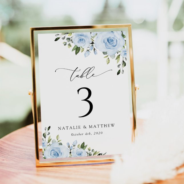 Dusty Blue Flowers, Greenery, Boho, Floral Wedding Table Number (Creator Uploaded)