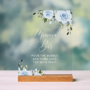 Dusty Blue Flowers, Greenery, Boho, Mimosa Bar  Acrylic Sign