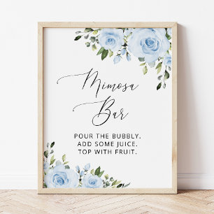 Dusty Blue Flowers, Greenery, Boho, Mimosa Bar Poster