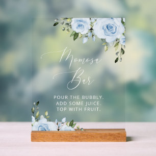 Dusty Blue Flowers, Greenery, Boho, Momosa Bar Acrylic Sign