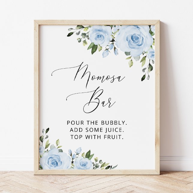 Dusty Blue Flowers, Greenery, Boho, Momosa Bar Poster (Creator Uploaded)