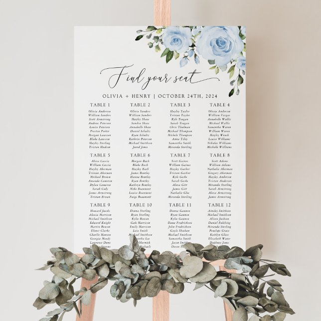 Dusty Blue Flowers, Greenery, Boho, Seating Chart (Creator Uploaded)