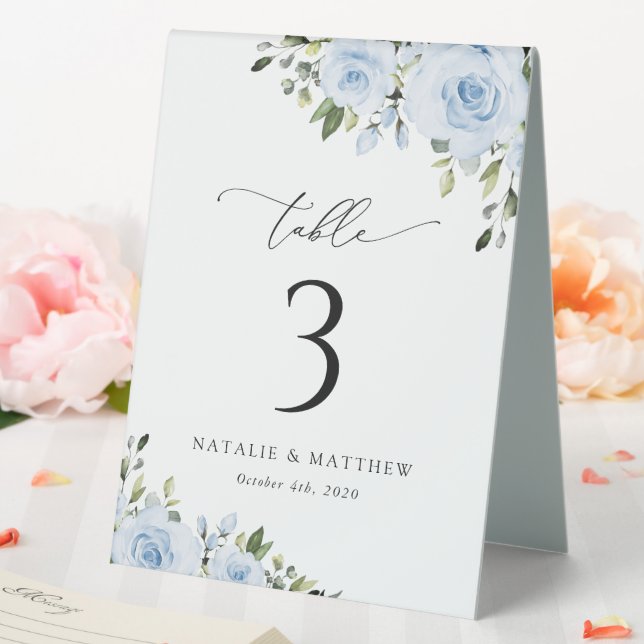 Dusty Blue Flowers, Greenery, Boho, Table Numbers (In SItu (Wedding))