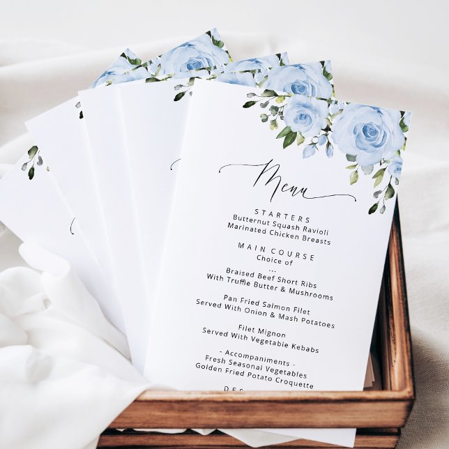 Dusty Blue Flowers, Greenery, Boho, Wedding Menu (Creator Uploaded)