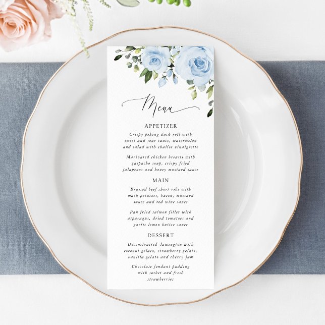 Dusty Blue Flowers, Greenery, Bridal Shower Menu (Creator Uploaded)