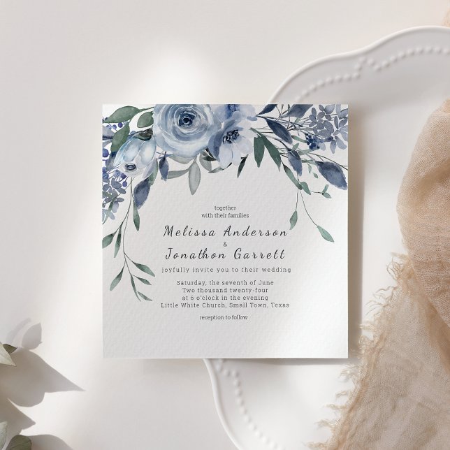 Dusty Blue Flowers Roses Wedding Invitation (Creator Uploaded)