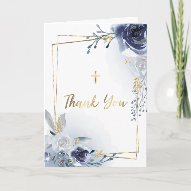 Dusty blue flowers | Thank You Invitation (Front)