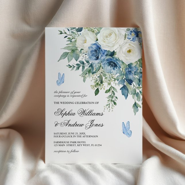 Dusty Blue Flowers Wedding Invitation (Creator Uploaded)