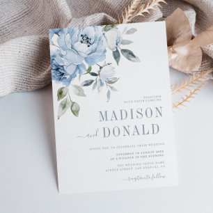 dusty blue flowers wedding invitation