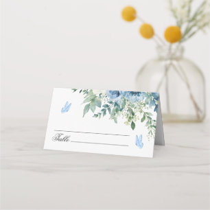 Dusty Blue Flowers Wedding  Place Card
