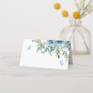 Dusty Blue Flowers Wedding Place Card