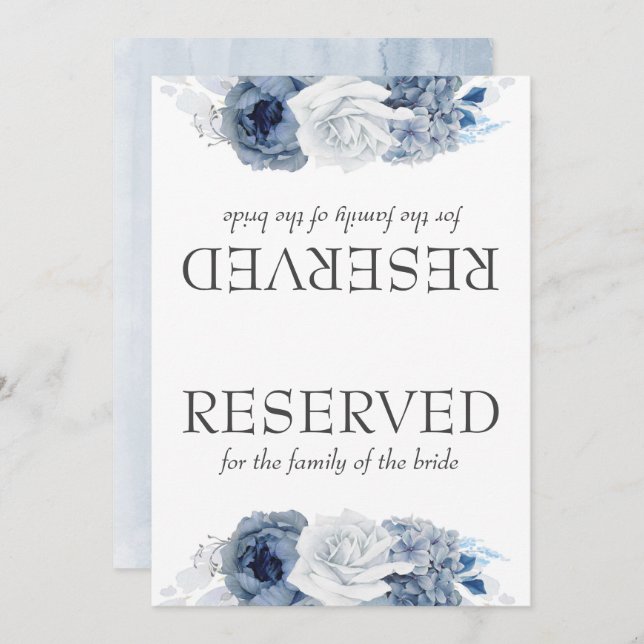 Dusty Blue Flowers Wedding Reserved Sign (Front/Back)
