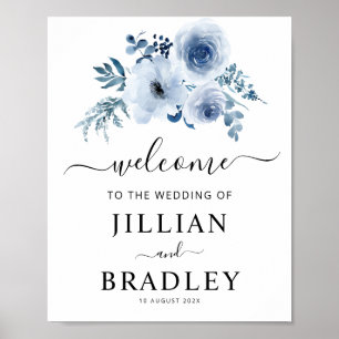 dusty blue flowers wedding welcome poster