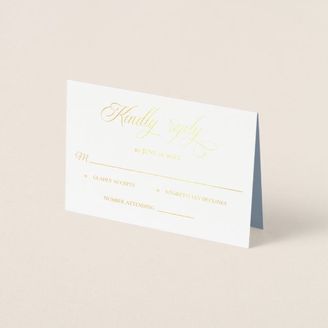 Dusty Blue Foil Rsvp Kindly Reply enclosure card (Front)